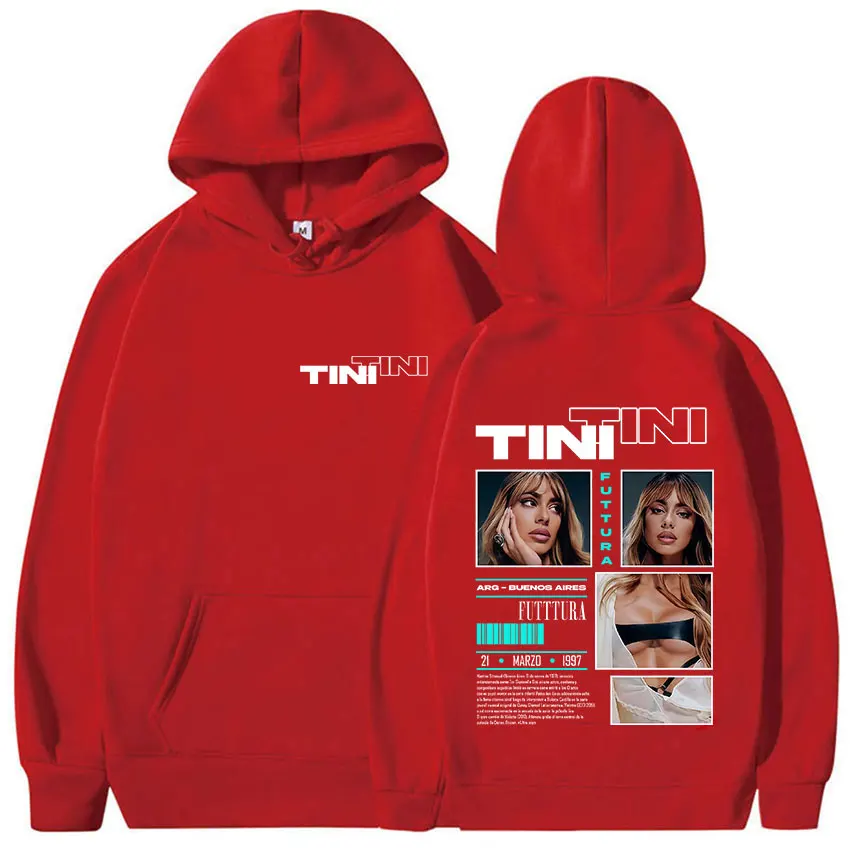 ألبوم جولة المغني TINI STOESSEL Fectura 2025 مع قلنسوة للجنسين الهيب هوب القوطية كم طويل البلوز روك المتضخم الصوف هودي #4