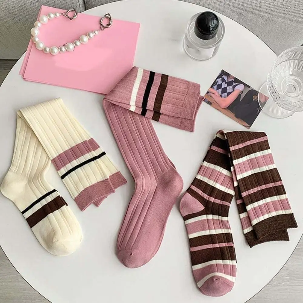 

Stripe Stripe High Tube Socks Rose Red Series About Knee High Long Tube Stockings Sports Streetwear Girl Golf Socks Outdoor