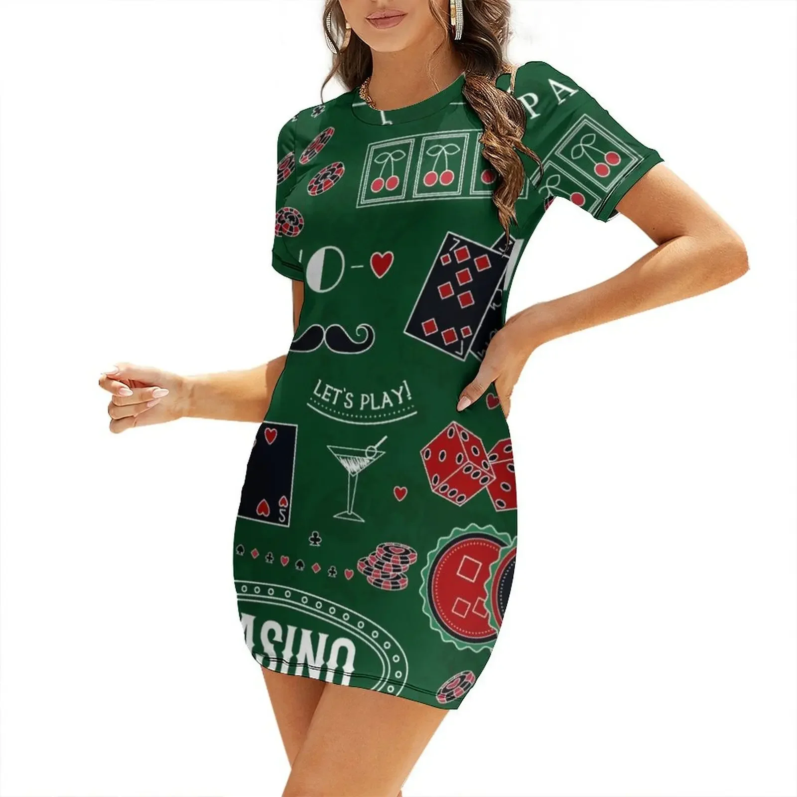 

Casino theme. Gambling symbols. Short-Sleeved Dress long dress women summer prom dress 2025 Long woman