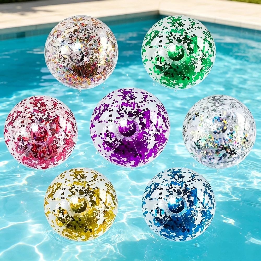 1PC PVC Sequin Inflatable Beach Ball for Summer Beach Swimming Pool Party Water Sports Fun Accessories