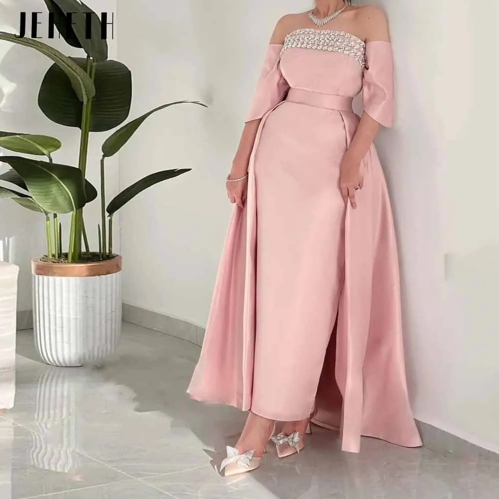 JEHETH Luxury Strapless Evening Dresses Off Shoulder Cocktail Gowns Ankle Length Prom Dresses Saudi Arabia Women\'s Formal Dress