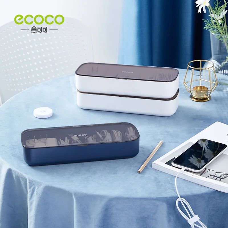 Ecoco Cable Storage Box Earphone Organizer Dustproof Electric Charger Wire Management Case Office Desktop Supplies Storage Bin