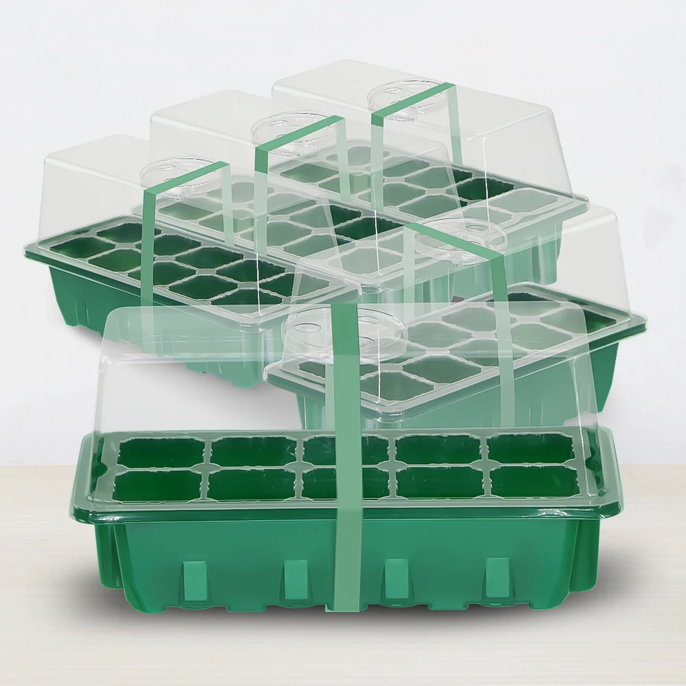 Rectangular 10-Cell Seedling Tray with Transparent Lid Adjustable Vents PET Material for Home Gardening Seed Starter Kit Growing