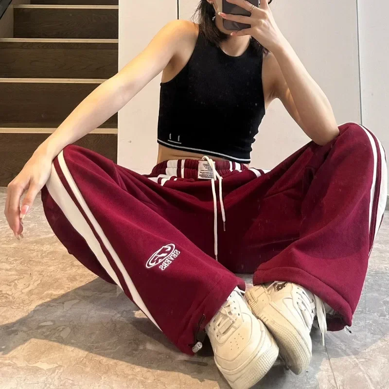 جديد إمرأة الاسترخاء السراويل الرباط المسار Sweatpants فضفاضة رقيقة عادية واسعة الساق السراويل موضة مستقيم الساق السراويل