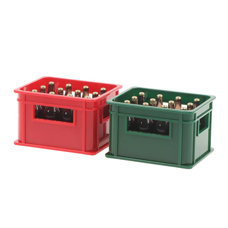 Cesta de almacenamiento con marco de resina para casa de muñecas, modelo con 12 botellas, simulación de bebida, botellas de cerveza, decoración de casa de muñecas, 1 caja