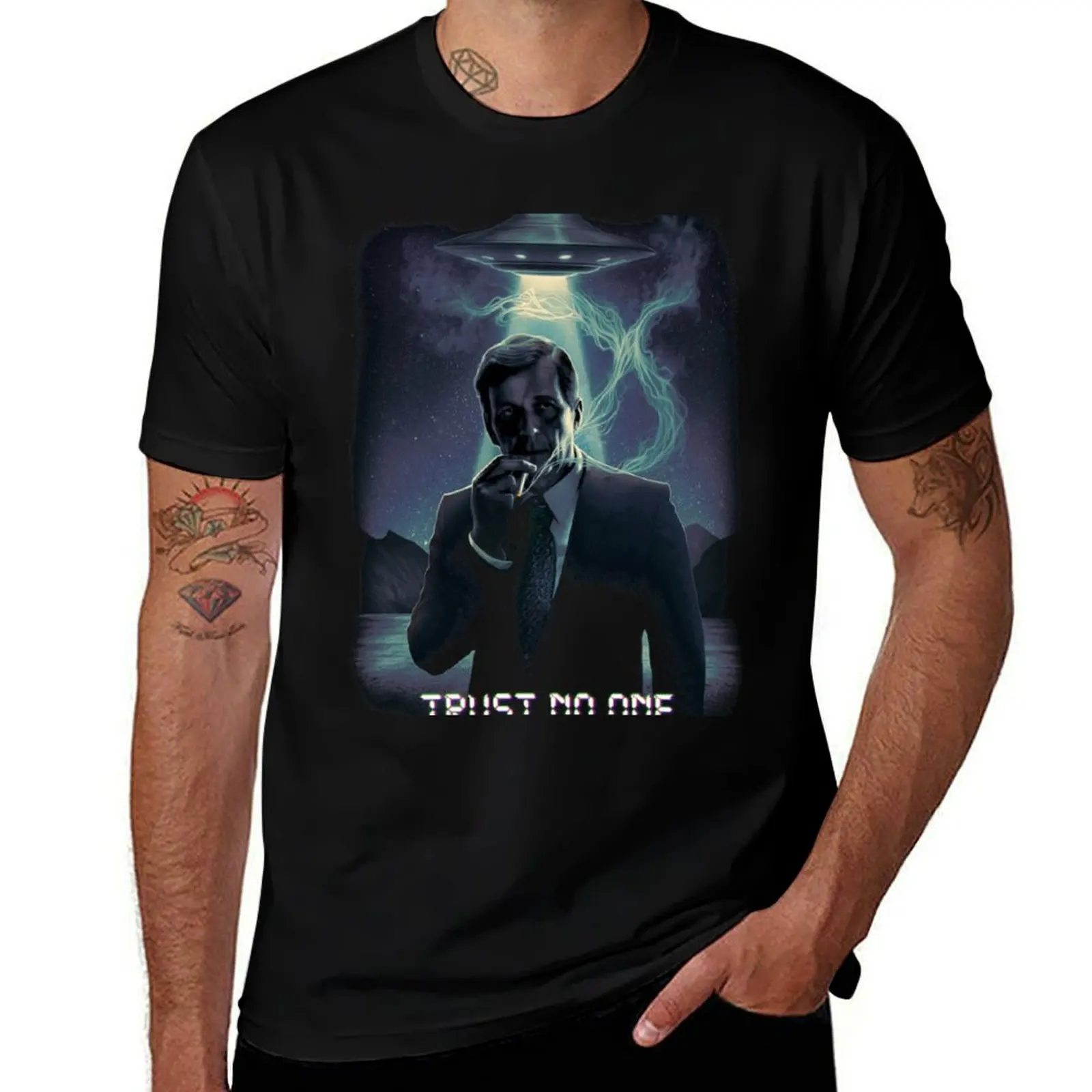 

Trust no one - Cigarette Smoking Man T-Shirt Big Size Short Sleeve Casual Top