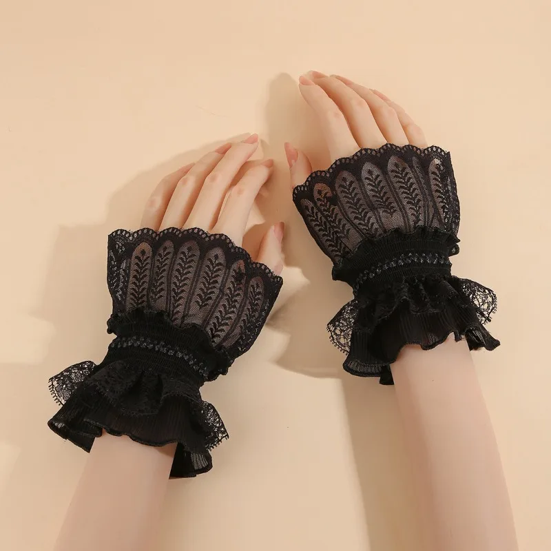 

False cuffs for women layered with sweet lace trim adorable sleeve covers frilly sleeves Lolita style wrist cuffs false sleeves.