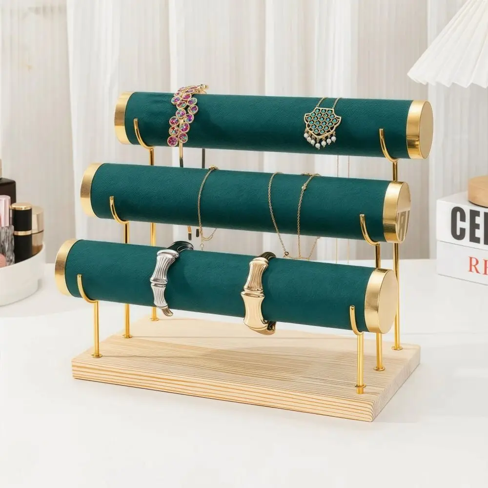 

Detachable Bracelet Display Holder Wooden Tray Flannel Wrap Bangle Storage Rack 3 Tier Multipurpose Jewelry Storage Stand