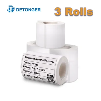 DETONGER P1 DP23 DP30 DP80 Thermal Adhesive Label Papers 3 Rolls Waterproof Oil Resistant Tear Resistant Label