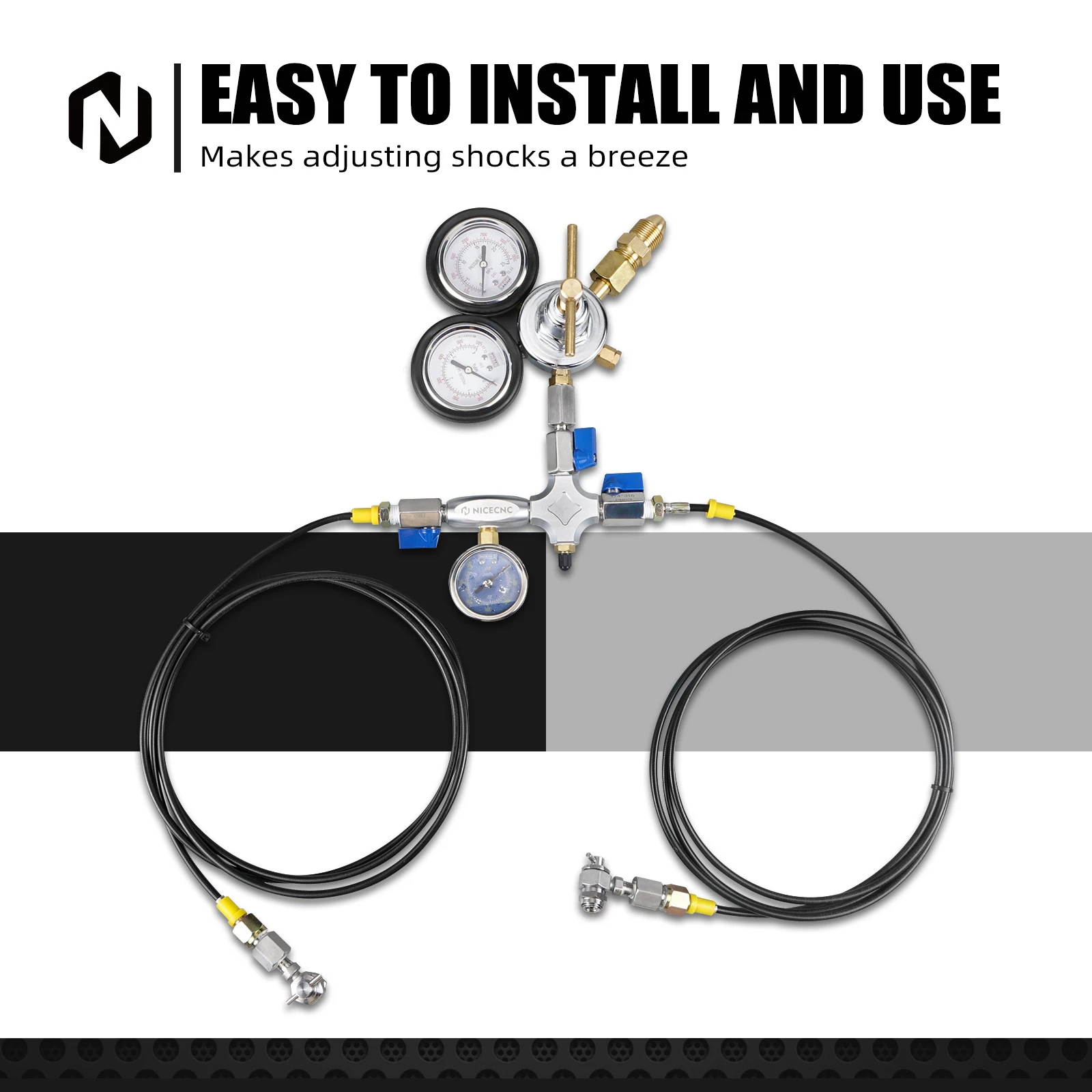 NICECNC Dual Hose Nitrogen Regulator Shock Fill Kit For Yamaha Raptor 700R Polaris RZR XP 1000 Honda TRX450R Can-Am Maverick X3 - Image 6