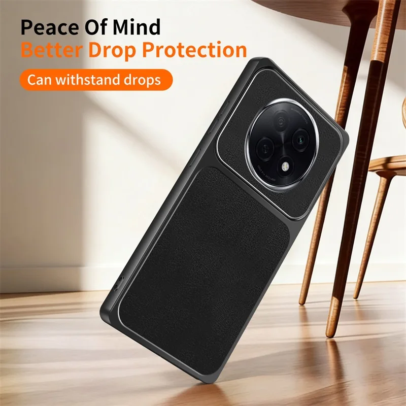 Classic Lychee-Textured Non-Slip Leather Ultra-Slim Covers for OPPO A5Pro Anti-Scratch Mobile Phone Lambskin Fleece-lined Cases
