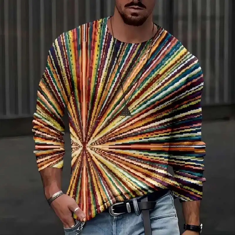 

New Men Autumn Personality Loose Street 3d Printed Round Neck Long Sleeve Fashion Casual Comfortable Breathable Pullover