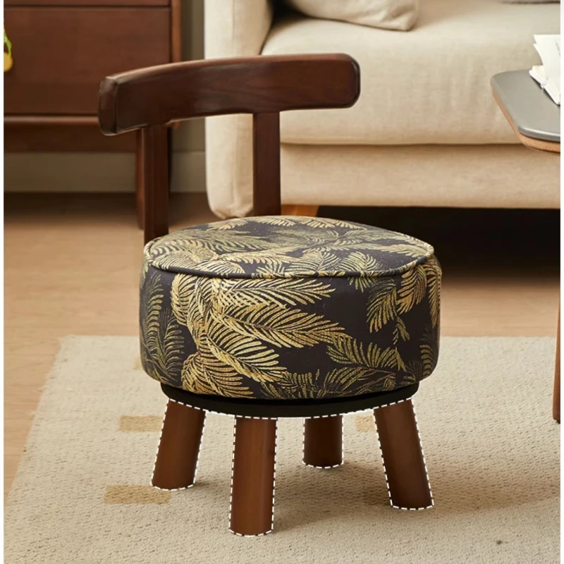 Rotating Solid Wood Shoe Stool  Stable Living Room Tea Table Bench  Comfortable Arc Backrest Ottoman  Durable Leisure Footrest