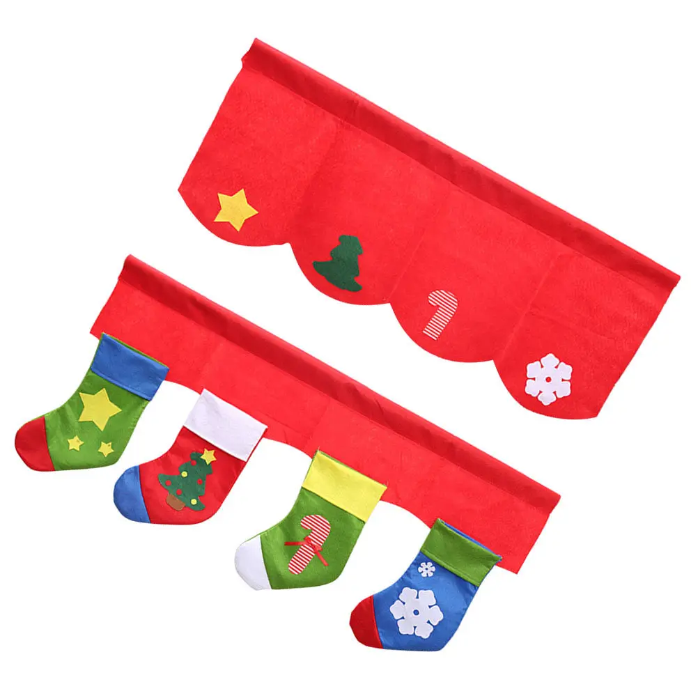 2 PCS Holiday Wall Decor Curtain Valance Decorative Shower Snowflake Door Decoration Sock Festive Window Curtains