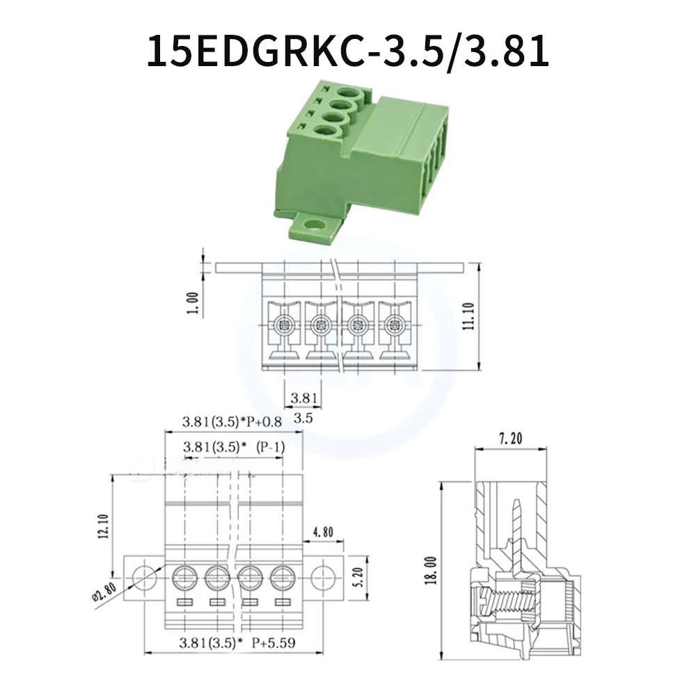 (5 Sets) KF 2EDGKP 3.5mm 3.81mm Solderless 15EDGK Small Pitch with Mounting Base Plate Fixed Butt Plug-in 2-24P 15EDGKP 3.5 3.81