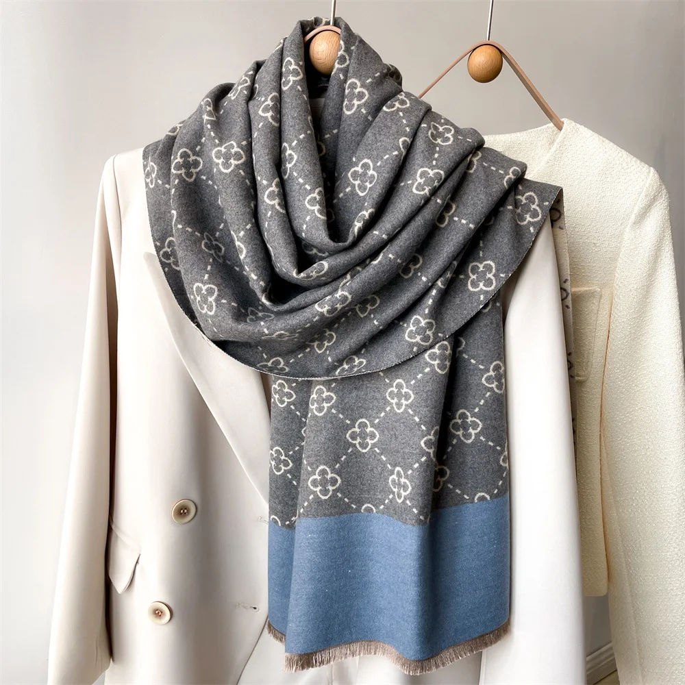 Thick Warm Winter Scarf Design Print Women Cashmere Pashmina Shawl Lady Wrap Tassel Scarves Knitted Men Foulard Blanket