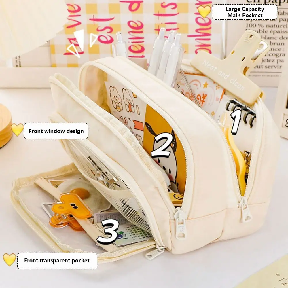 Simple Three Layer Pen Bag Large Capacity Translucent Stationery Organizer Multifunctional Stationery Bag Student Gift