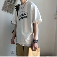 M-8XL Men Oversized Korean Fashion Loose American Vintage mountain range Print Short Sleeve Round Versatile Trend Couple outfit