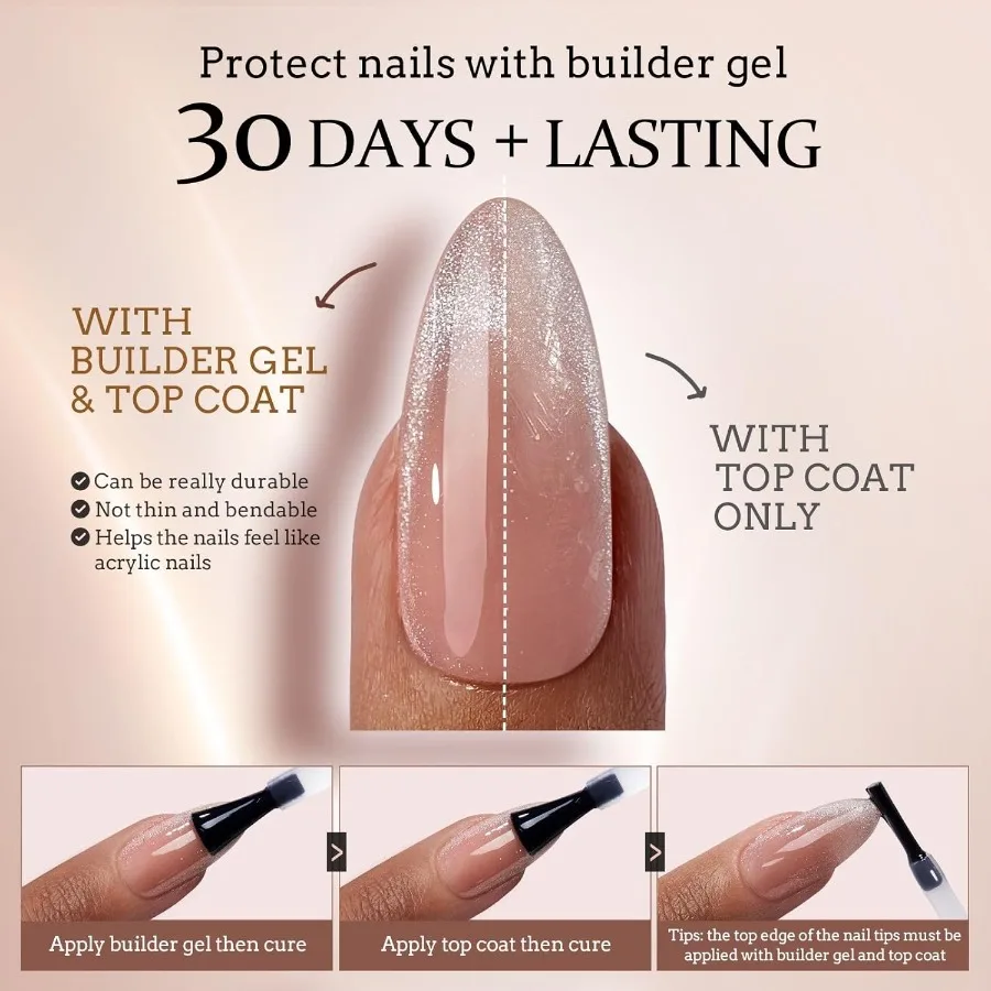 XCOATTIPS Stampa sulle unghie Unghie con punta francese Cat Eye Punte per unghie lunghe e quadrate Unghie finte in gel morbido per l'uso quotidiano ed eventi speciali E