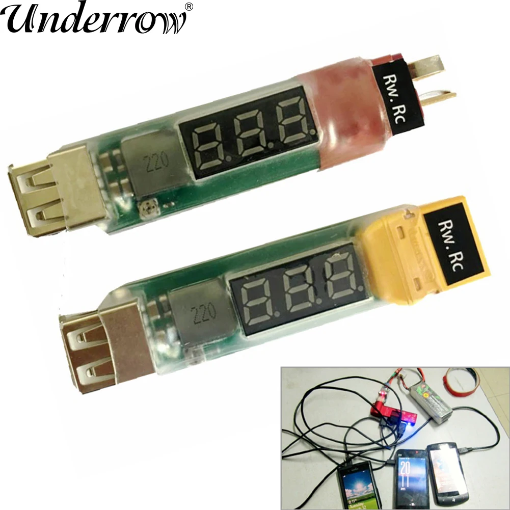 RW.RC 2S-8S ładowarka akumulatorów litowych konwerter t-plug XT60 wtyczka z wskaźnik napięcia do ładowania bateria do telefonu