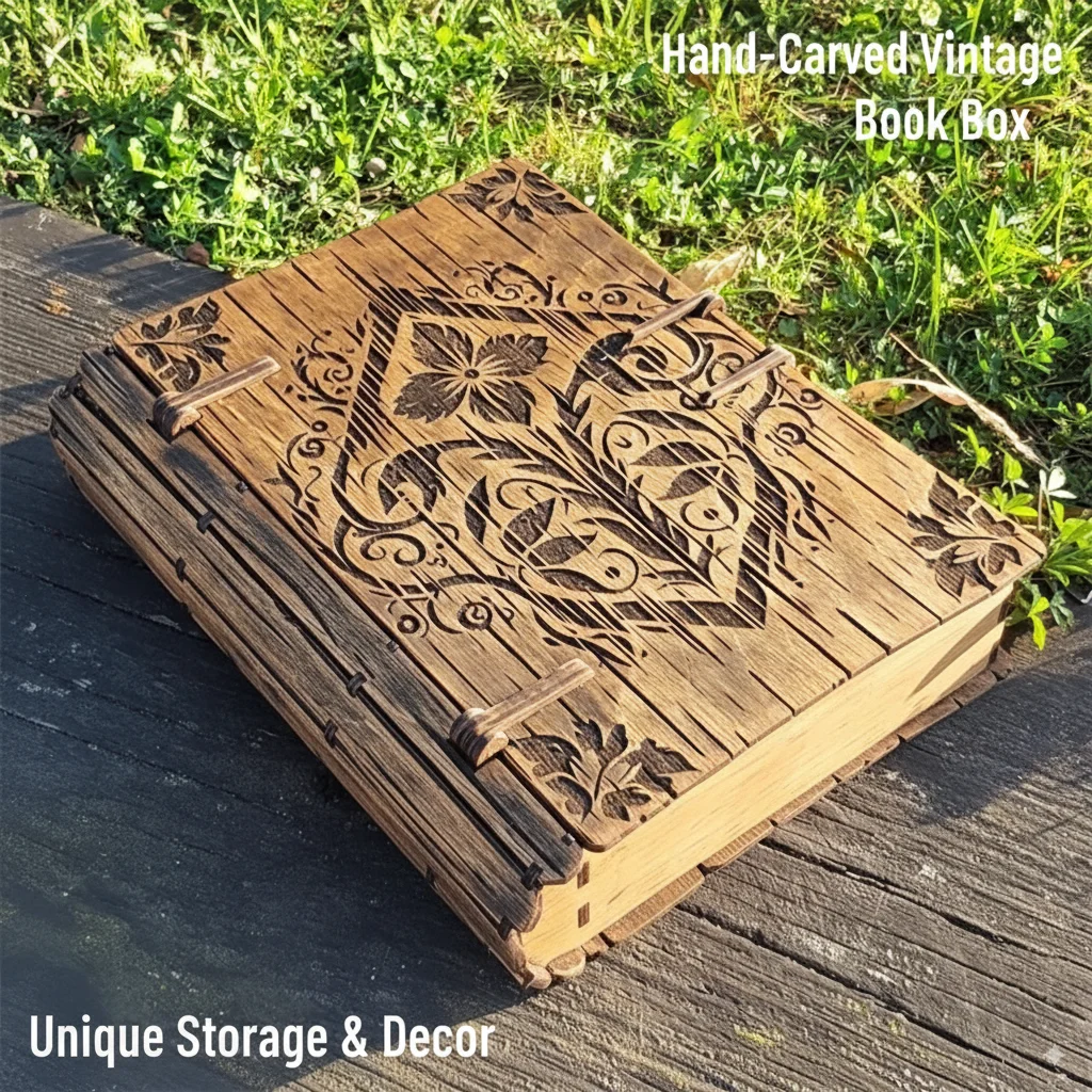 

Ретро деревянный волшебный ящик для хранения книг, креативный резной дизайн ручной работы, винтажный стиль, настольный органайзер, декор, коллекционный подарок
