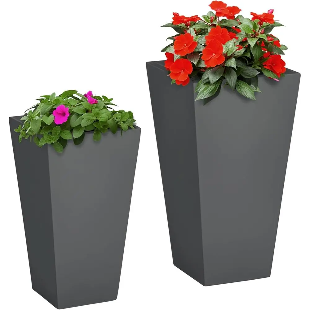 

Набор из 2 прочных штабелируемых кашпо с дренажем, 22 и 18 дюймов, подходят для веранды, прихожей, патио, двора, серые