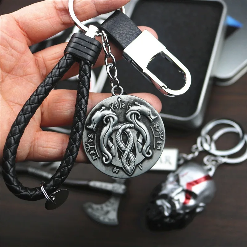 HQ لعبة إله الحرب 4 كراتوس المفاتيح للرجال قلادة الحارس درع حلقة رئيسية سلسلة معدنية كراتوس مفتاح سلسلة للحقائب مجوهرات هدية