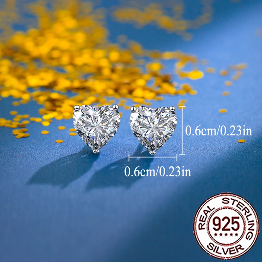 CWWZircons Genuine Sterling Silver 925 Romantic Shiny CZ Love Heart Shape Stud Earrings for Women Daily Party Fine Jewelry SE082