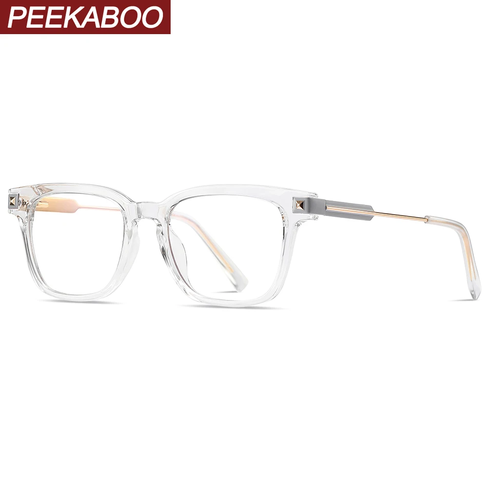 Peekaboo unisex blue light filter glasses for women half metal square glasses frame for men TR90 spring hinge black transparent