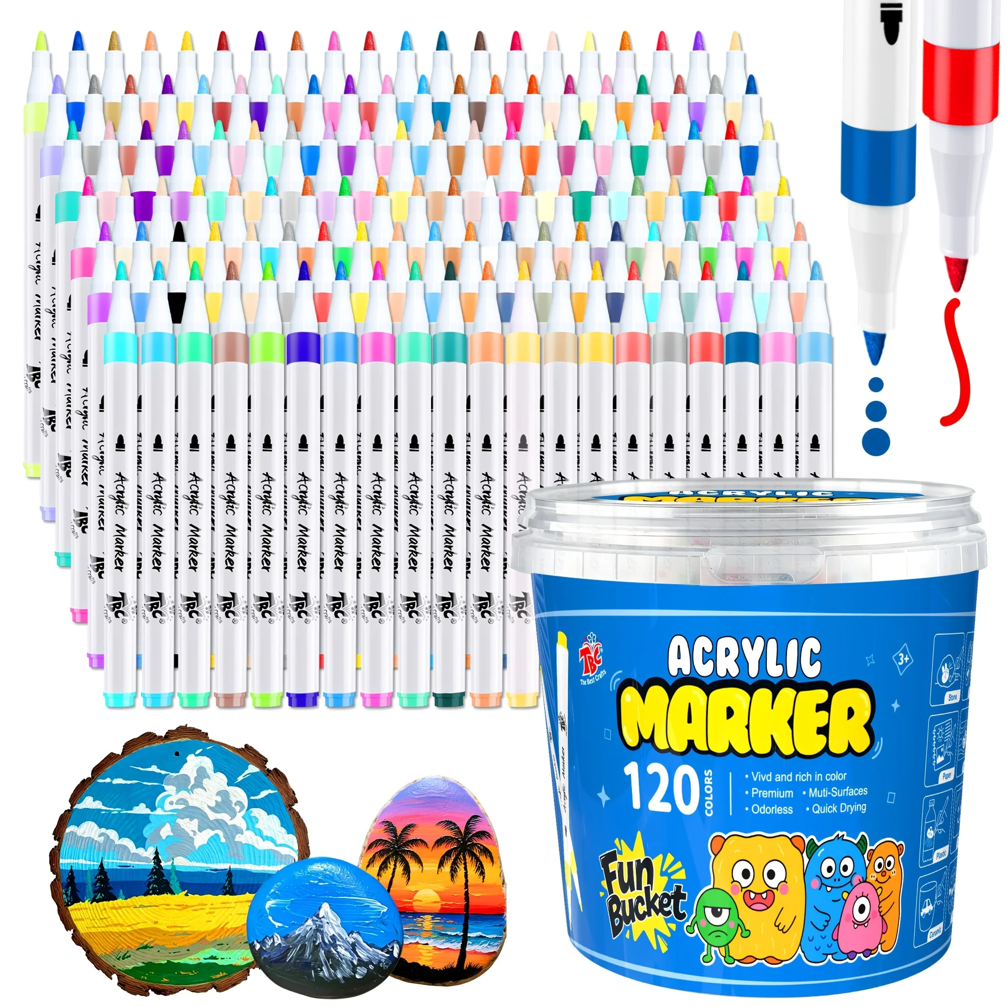 TBC The Best Crafts 120 Colors Acrylic Paint Markers, Strong Coverage, Waterproof, Non-Toxic& Odorless, Multi-Use Pens For Paper, Ceramic, Fabric, Stone, Plastic & More, Perfect For BackTo School & DIY Crafts