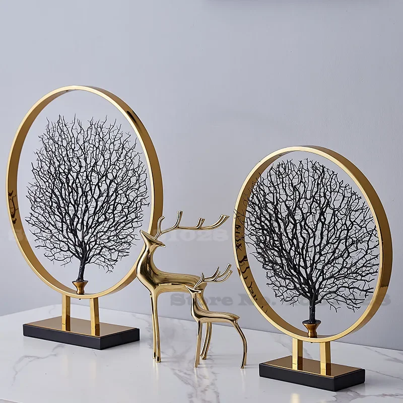 Chinese Wrought Iron Table, Geometric Ornaments for Office, Sea Tree Ornaments, Creative Home European-Style Metal Display