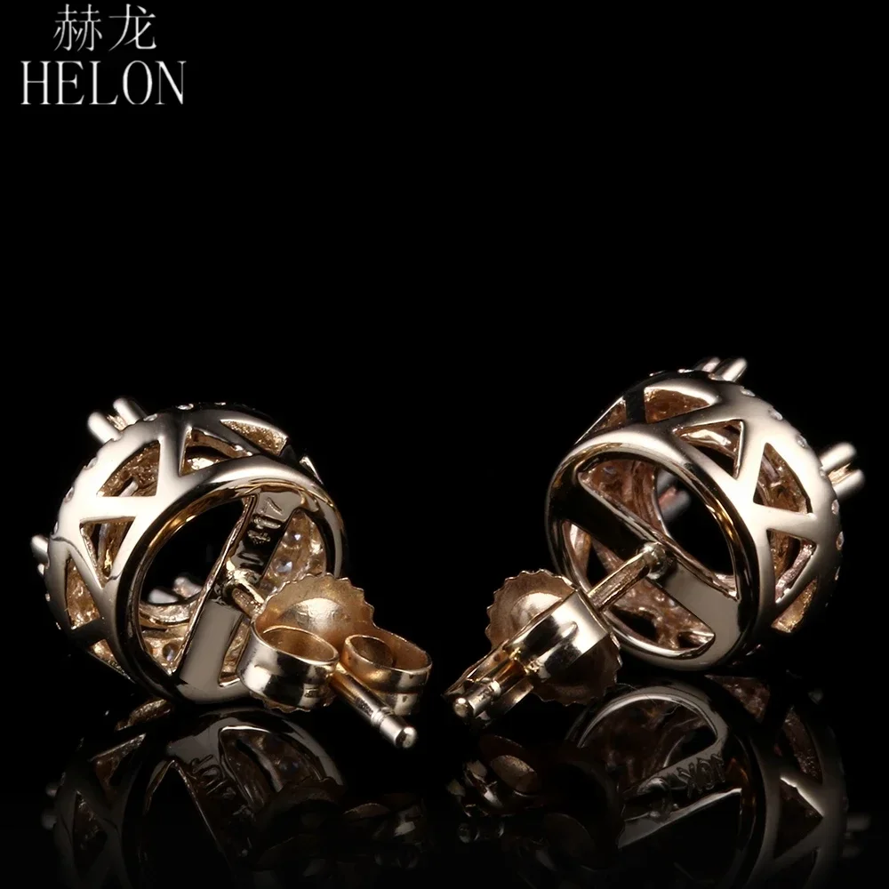 HELON 5-6.75mm Round Semi Mount Engagement Stud Earring Solid 18k 14k 10K Yellow Gold Diamonds Earring Vintage Fine Jewelry