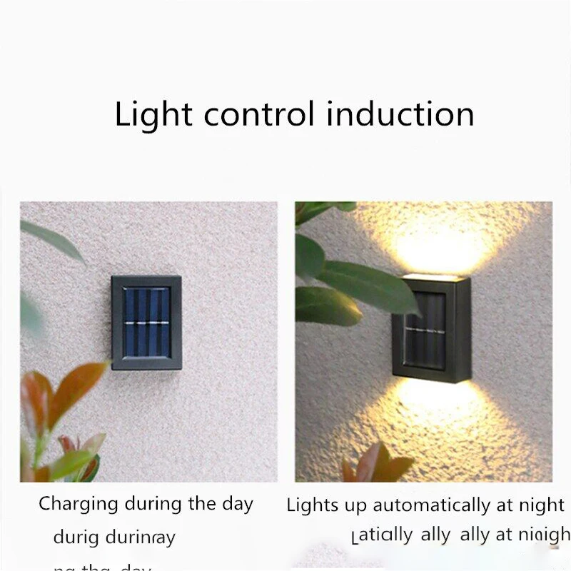 LED Solar Wall Light Outdoor Garden Wall Lamp Waterproof Solar Powered Lamp Up And Down Luminous Courtyard Fence Decoration