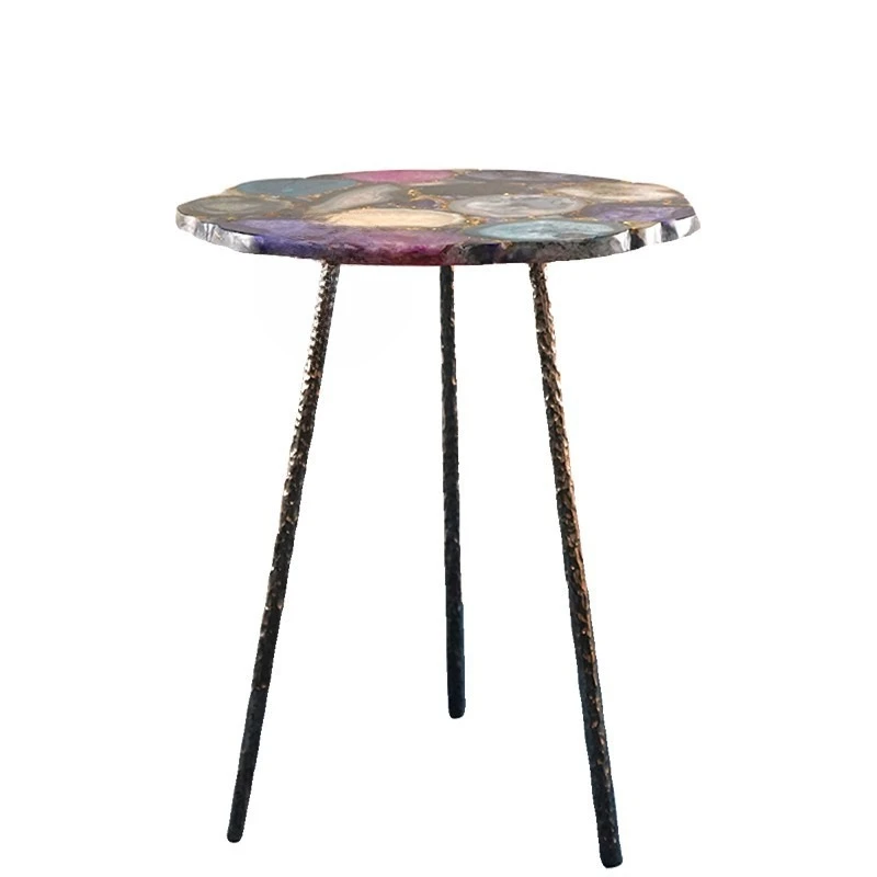 

Natural agate stone edge balcony negotiation small table stainless steel creative living room sofa corner