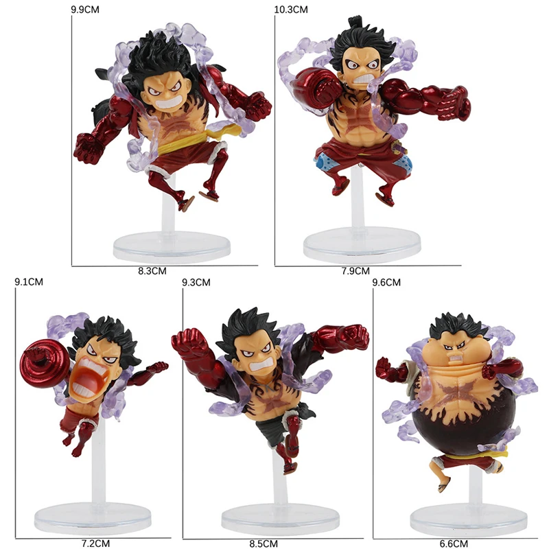 One Piece 5pcs/set Q Version Anime  Gear 4 Luffy Action Figure Elastic Man Cute Statue PVC Model Toys Collection Children Gifts