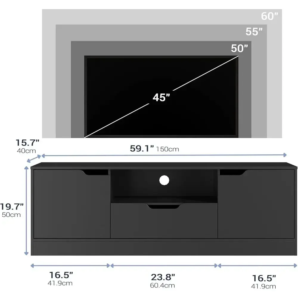 Black 55-65 Inch TV Stand with Storage Cabinet for Living Room and Bedroom