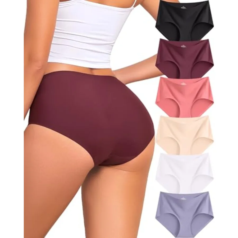 

FINETOO 6 Pack Womens Seamless Underwear Full Coverage No Show Hipster Panties Sexy Stretchy Invisible Briefs Bikini Lingerie