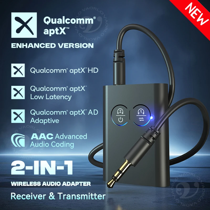 aptX-Adaptive AD/HD/LL AAC Bluetooth Audio Transmitter Receiver 3.5MM AUX HiFi Stereo Music Multipoint Wireless Adapter 2 in 1