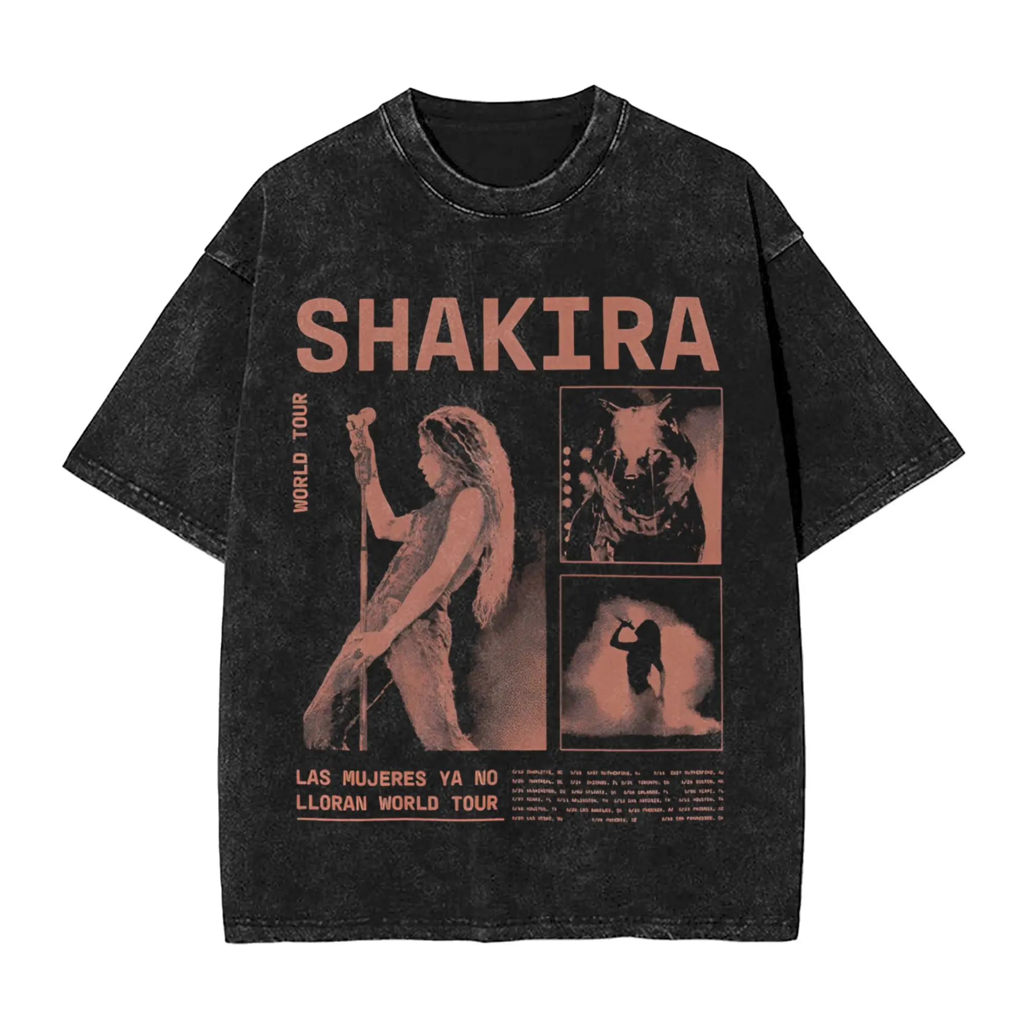 

Постиранная рубашка Shakira Albums LAS MUJERES ya no lloran Ретро футболка Oversize Tour 2025 Уличная одежда с короткими рукавами Летние футболки
