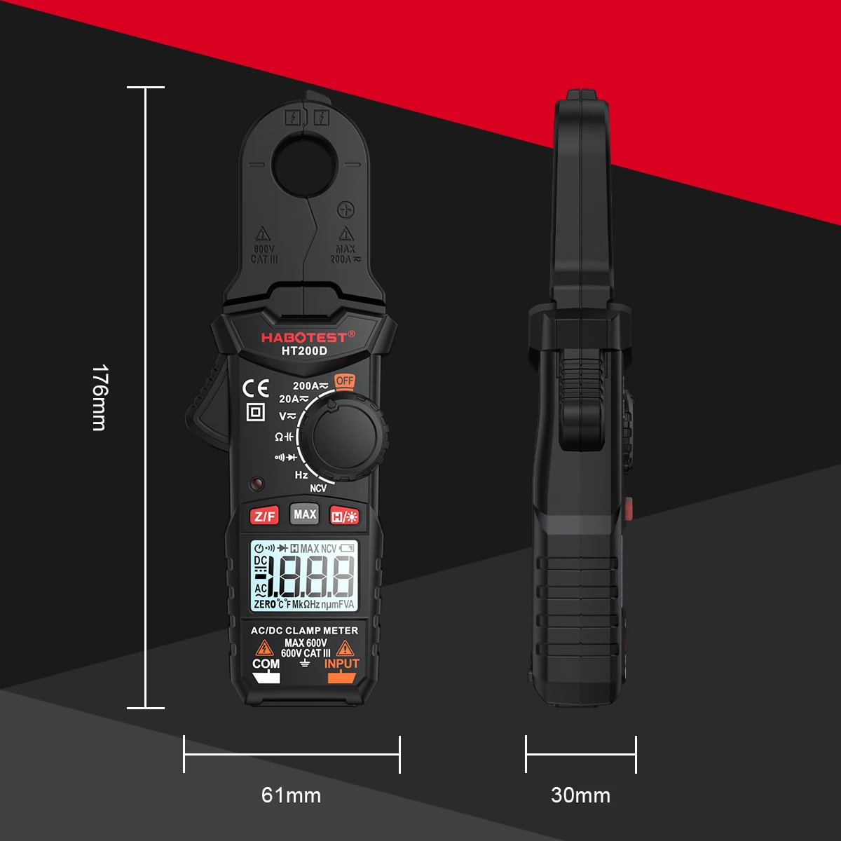 HABOTEST HT200D Digital Clamp Meter 2000 Counts True RMS NCV 600V Voltage 200A DC/AC Current Multimeter Clamp Current Meter