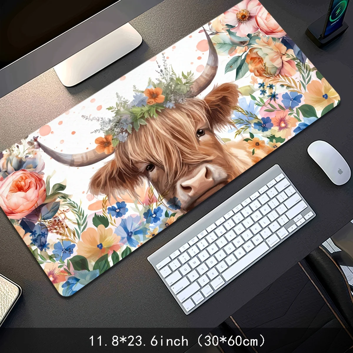 Large Games Mouse pad Highland Cow Floral Extended mouse pad with non-slip rubber for gamers office durable desk pad accessories