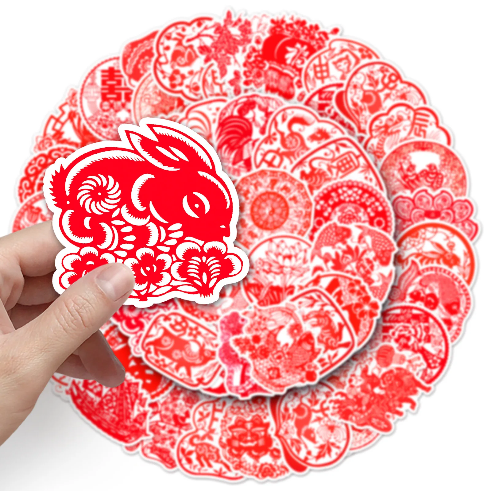 

10/50PCS Red Paper Cuttings Art Stickers Animal Graffiti Decals Chinese Style DIY Decoration Laptop Guitar Car Bike Kids Toys
