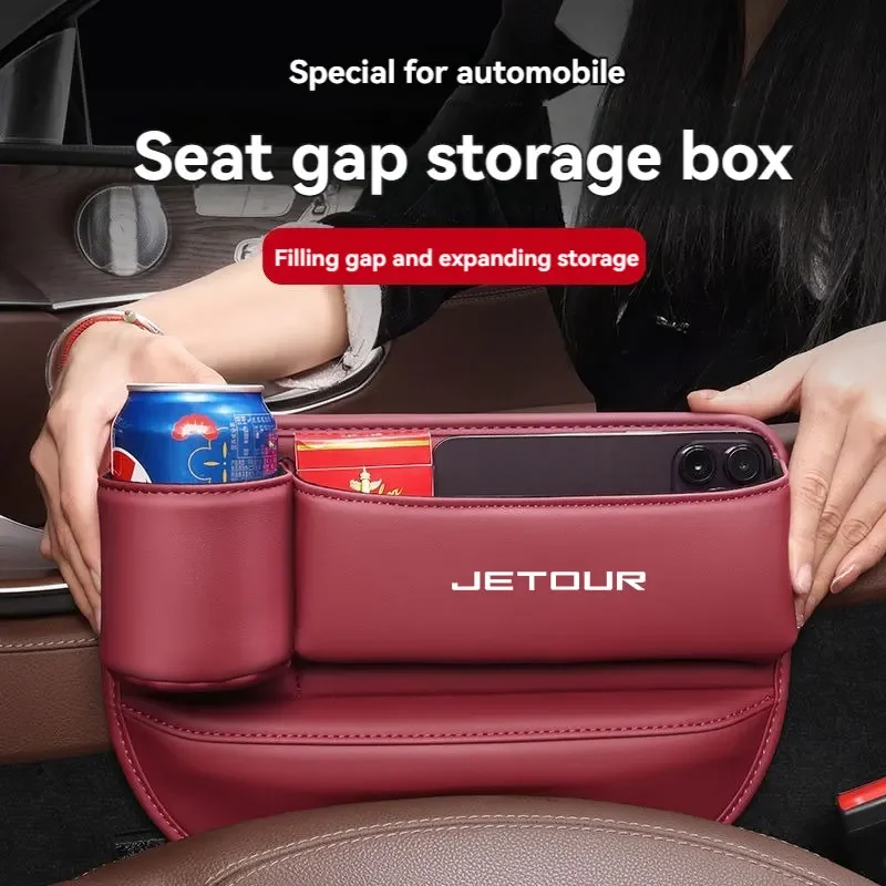 

Leather Car Seat Gap Organizer Crevice Side Storage Box Filler Side Storage Pocket with Cup Holder For Chery Jetour Car