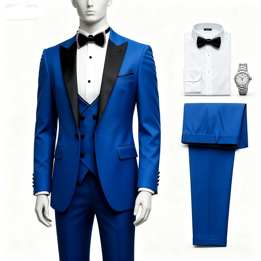 Men's Classic Business Suit 3-Piece Peak Lapel Blazer Vest Pants Slim Fit Elegant Matching Men's Formal Wear Ensemble