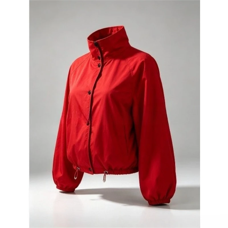Casual Quick Drying Windproof Jacket for Women, Long Sleeved Loose Jacket, Spring and Autumn Solid ColorZipperButtonPocket Color
