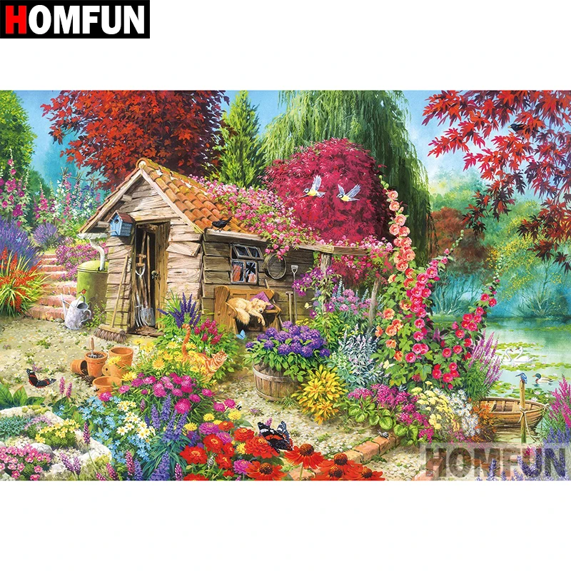 

HOMFUN 5D DIY Diamond Painting Full Square/Round Drill "House garden" Embroidery Cross Stitch gift Home Decor Gift A08292