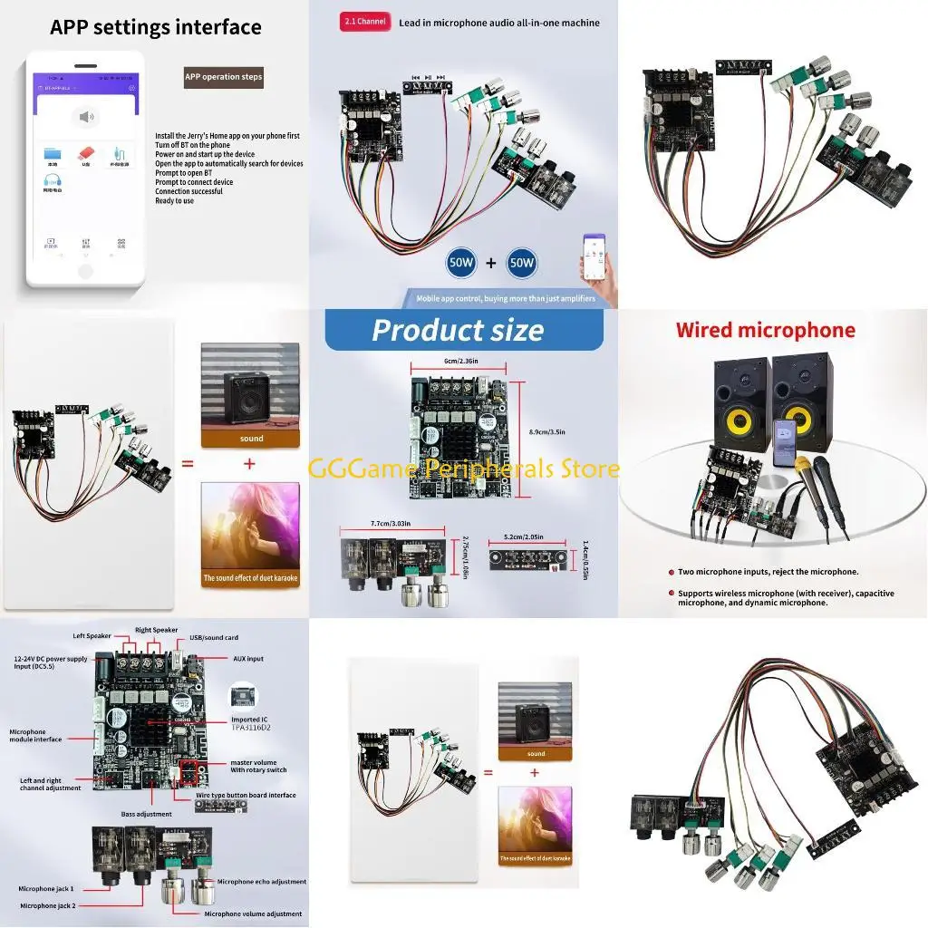 

U55B 2.0Channel 50W+50W Power Amplifier Board Wirelessly Microphone and Sound Module