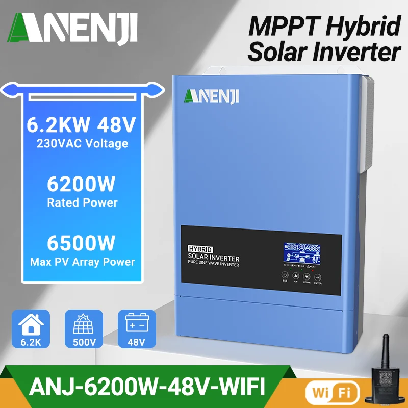 6200 واط 48 فولت عاكس للطاقة الشمسية الهجين 120 فولت التيار المتناوب موجة جيبية نقية واي فاي MPPT LiFePO4 دعم (العاكس هوجبريدو/إنفيرسور) عملية خالية من البطارية