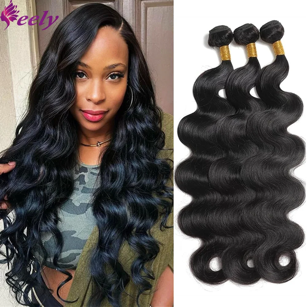 Bundles de cheveux humains noirs naturels pour femmes, tissage de corps brésilien, extensions, 100% cheveux humains non transformés