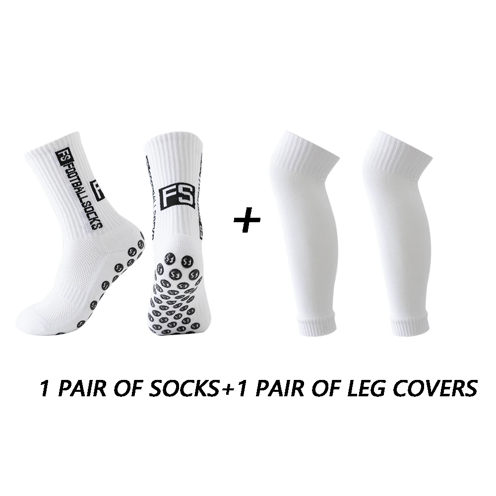 1 pair of combination adhesive point anti slip, sweat and odor resistant football sports socks+leg protectors